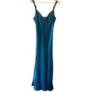 Victoria’s Secret Vtg Gold Label Cobalt Blue Lace Maxi Slip Dress Nighty Fairy